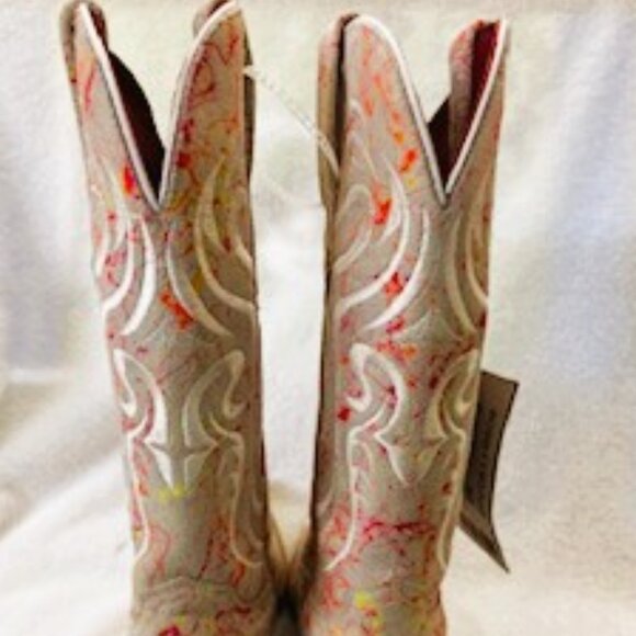 Ferrini "Belle" splatter paint boot with white embroidery NWT Women's Size 7 - Picture 8 of 10
